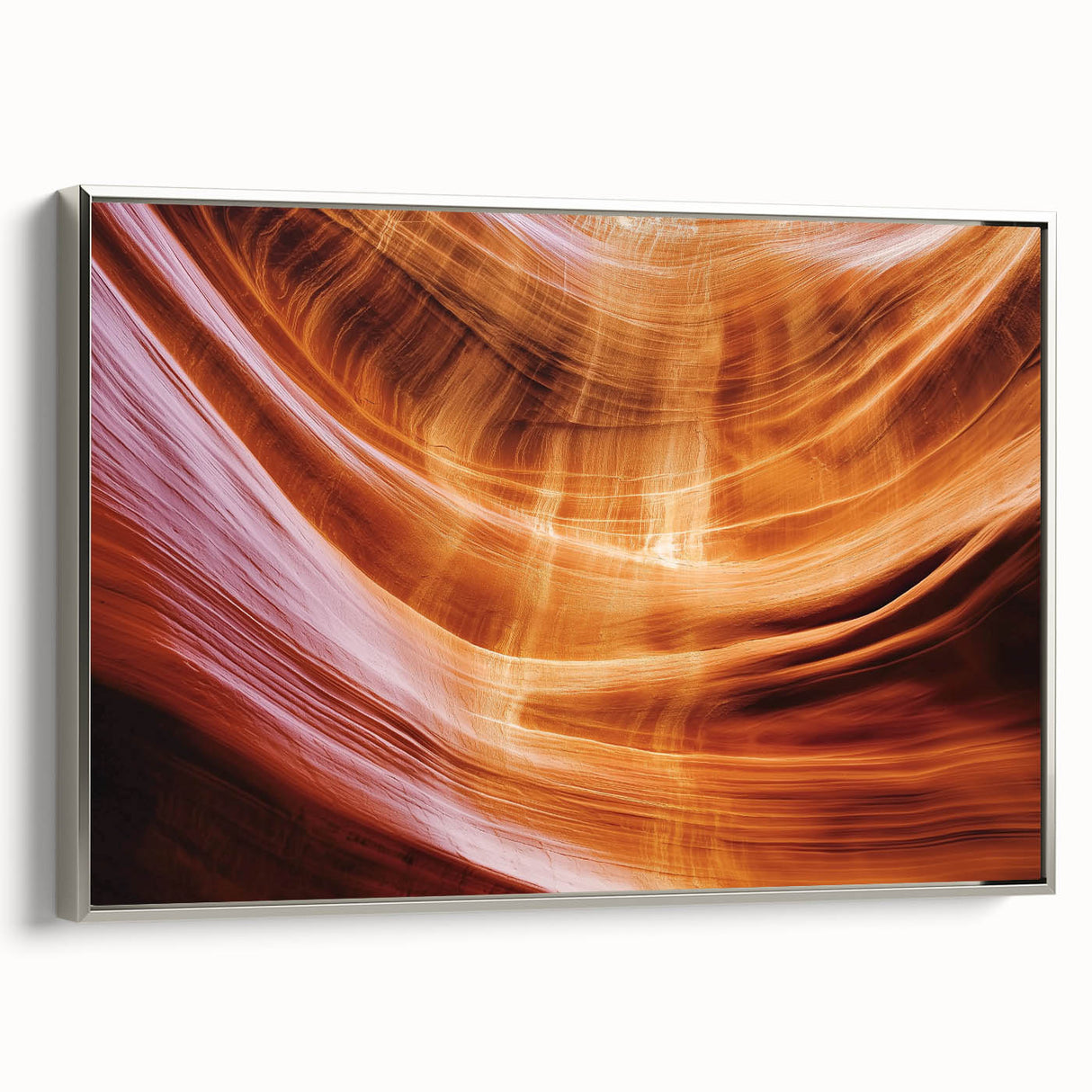 Framed landscape canvas depicting stunning canyons in warm earth tones, showcasing intricate details and textures, perfect for enhancing modern home decor.