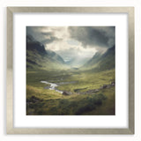 Landscape wall art featuring a serene countryside scene, framed in silver with a mat, perfect for adding a touch of elegance to home decor.