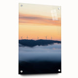 Vibrant acrylic landscape artwork depicting a serene countryside scene, displayed in a glass frame with decorative pins, ideal for enhancing home decor.