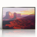 Framed acrylic artwork showcasing a stunning desert landscape with vibrant colors, ideal for home decor. Silver frame enhances the visual appeal, perfect for nature lovers.