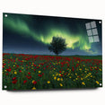 Acrylic glass artwork showcasing a vibrant landscape field design, displayed in a side view with decorative pins, enhancing the visual appeal of modern home decor.