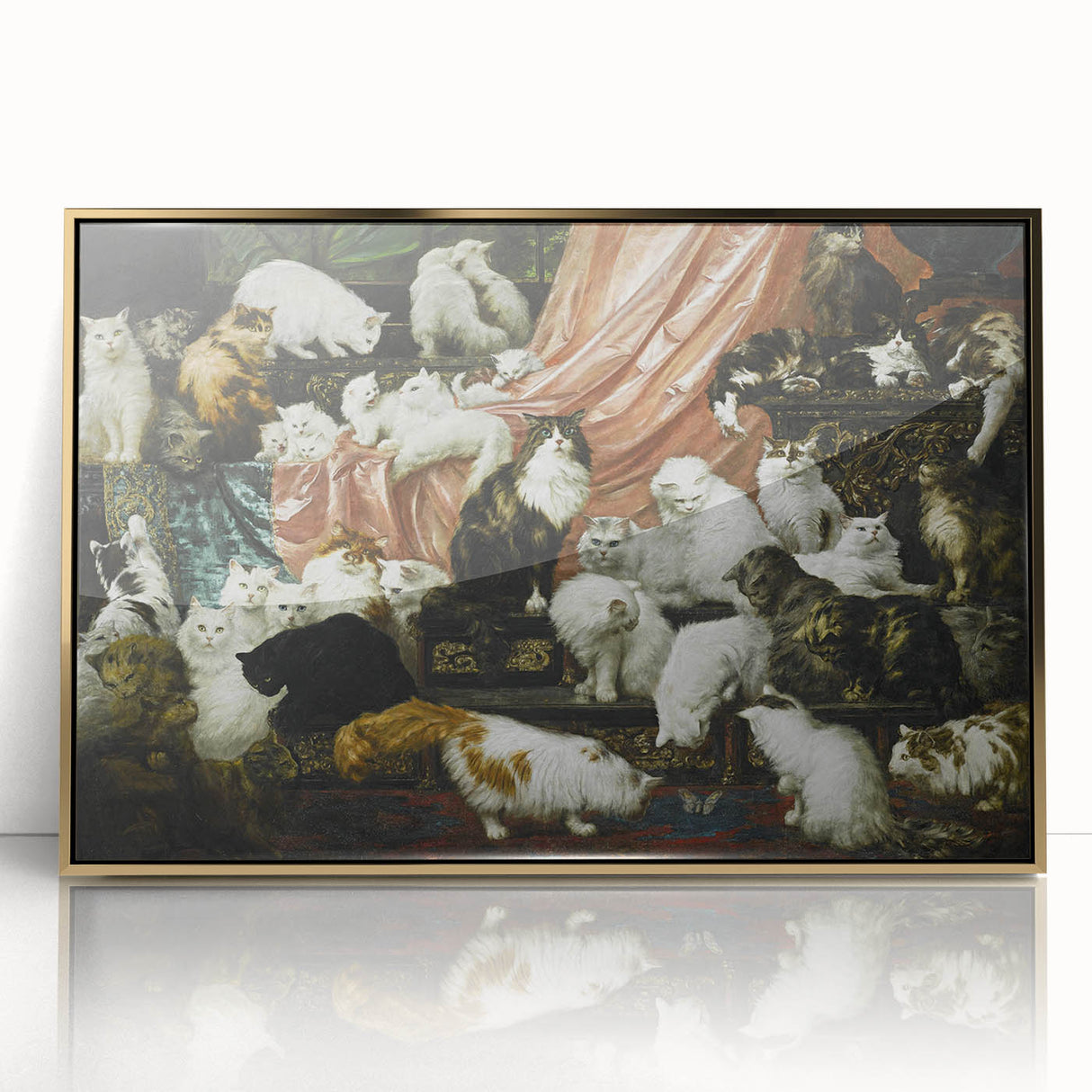 Modern Wall Art: Charming Cat Scene in Elegant Victorian Style