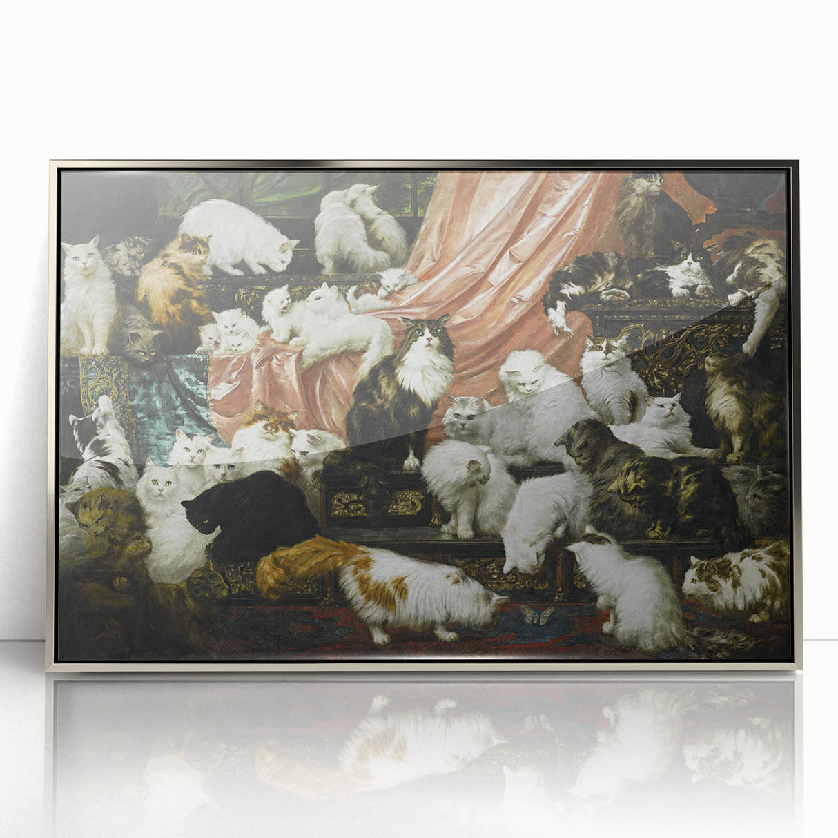 Modern Wall Art: Charming Cat Scene in Elegant Victorian Style