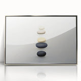 Mid-century modernist art depicting close-up nature elements in muted green and brown, silver-framed acrylic.