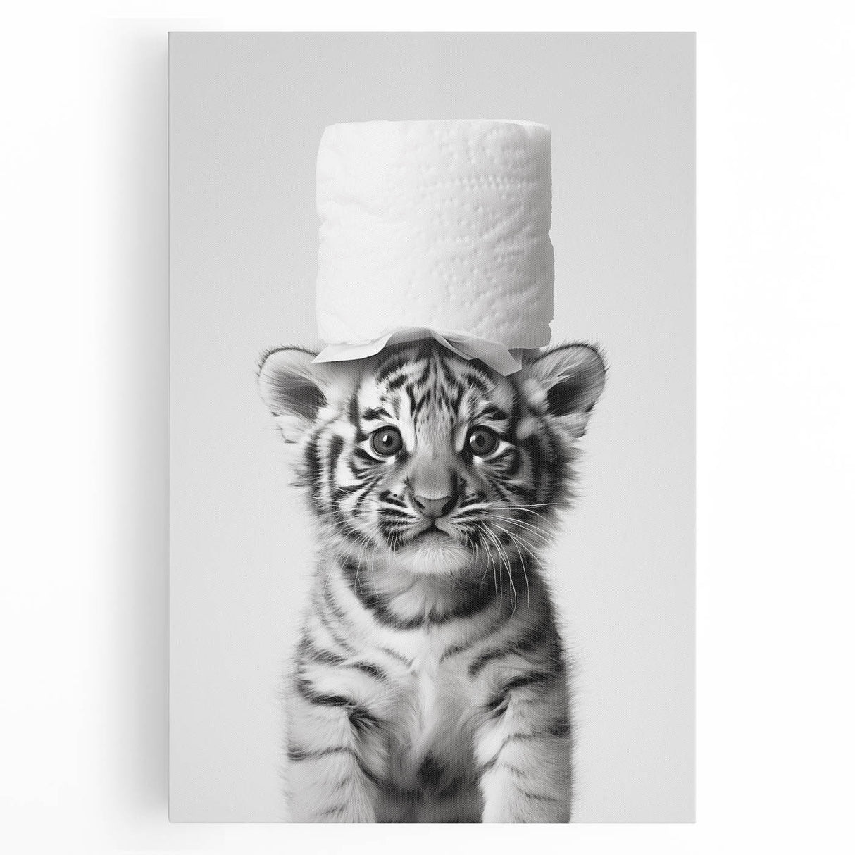 Adorable Tiger Cub Bathroom Wall Art - Fun Black and White Decor