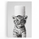 Adorable Tiger Cub Bathroom Wall Art - Fun Black and White Decor