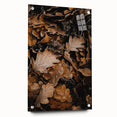 Large abstract wall art depicting a fall scene in warm orange and brown tones, printed on acrylic glass.