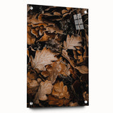 Large abstract wall art depicting a fall scene in warm orange and brown tones, printed on acrylic glass.