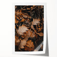 Extra large rolled print of a fall-themed floral art in muted orange and brown tones, suitable for dining room walls.