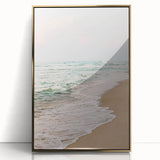 Large art print featuring a mid-century modernist summer scene in warm gold and yellow tones on acrylic.