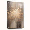 Large abstract wall art on acrylic glass depicting winter season in muted blue and white tones.