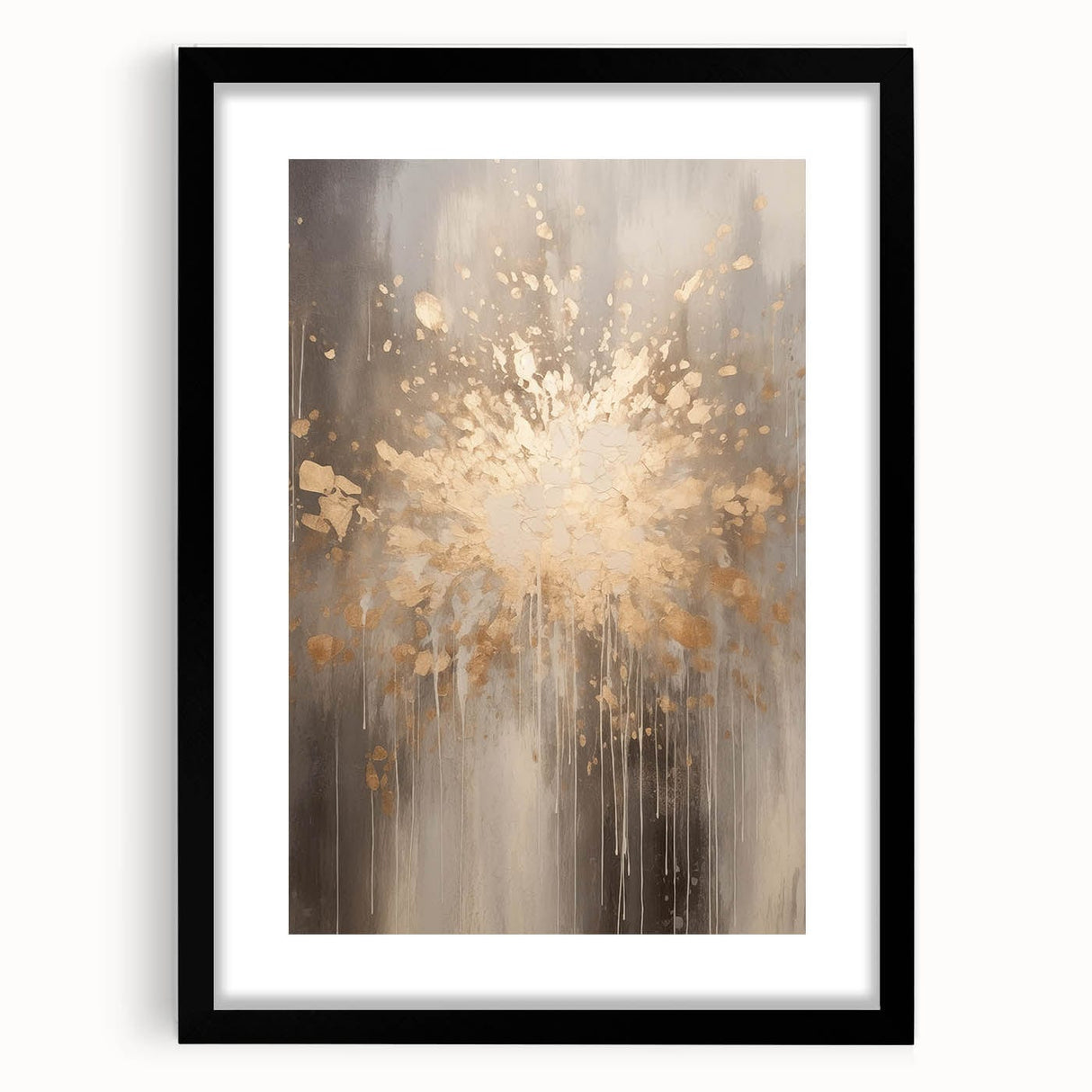 Extra large abstract art print with textured, colorful art depicting winter, in a black frame, ideal for living room decor.