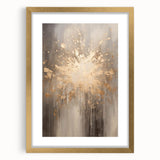 Extra large abstract art print in textured style, featuring cool blue and white tones on a gold-framed canvas.