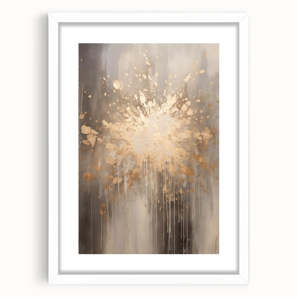 Abstract art print featuring cool-toned swirls and lines on a white framed canvas, ideal for dining room decor.