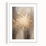 Abstract art print featuring cool-toned swirls and lines on a white framed canvas, ideal for dining room decor.