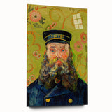 Large abstract wall art on acrylic glass depicting a swirling sky in vibrant blue and yellow tones.