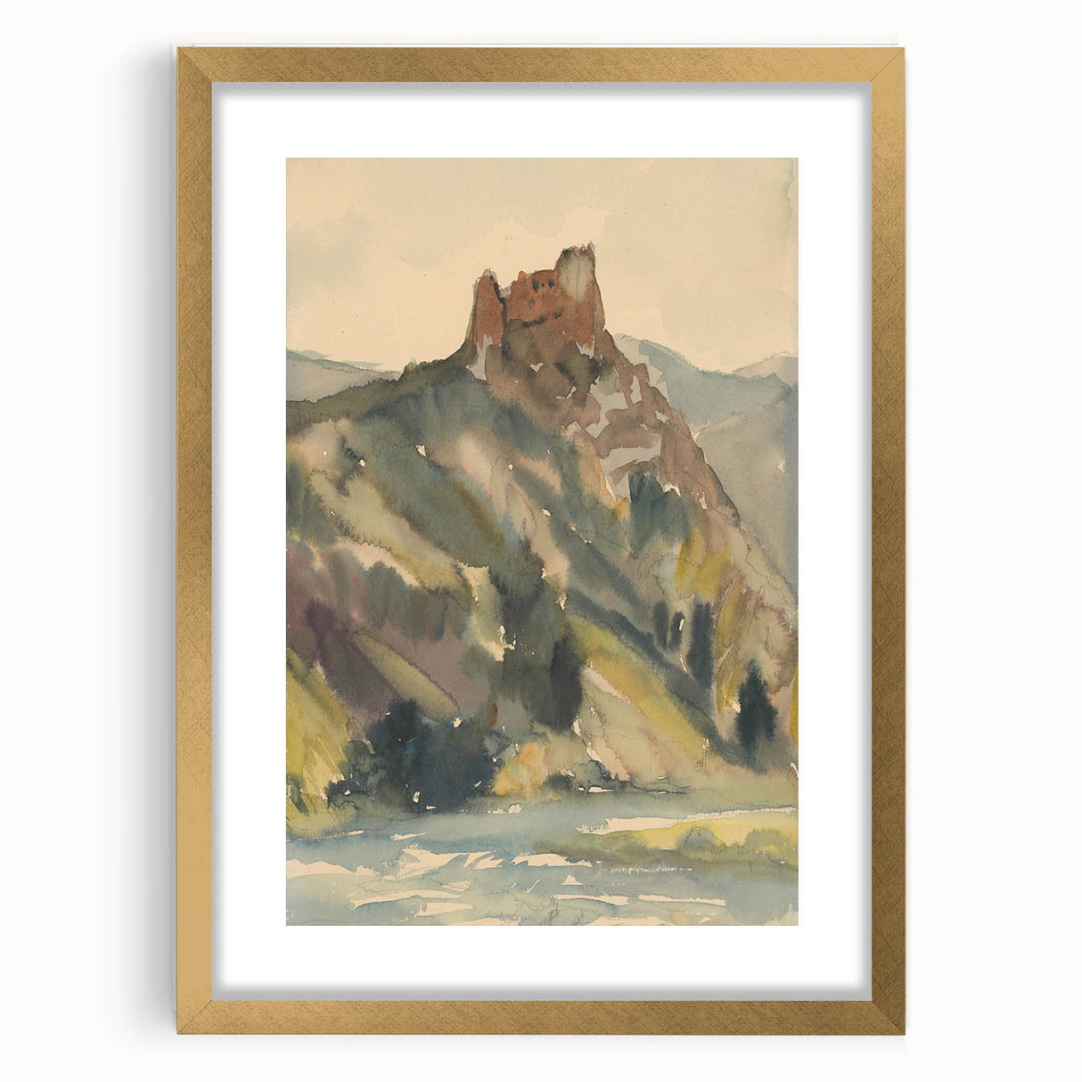 Old Castle Modern Wall Art – Serene Watercolor Landscape