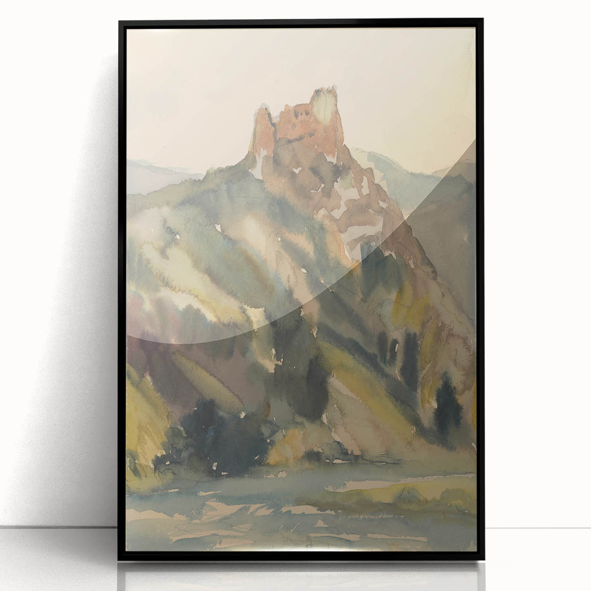 Old Castle Modern Wall Art – Serene Watercolor Landscape
