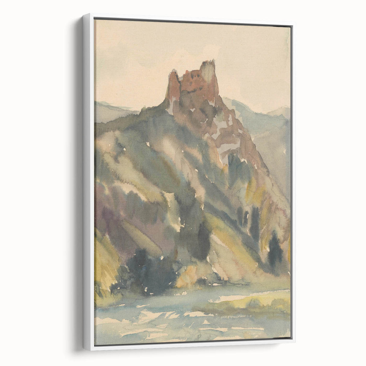 Old Castle Modern Wall Art – Serene Watercolor Landscape