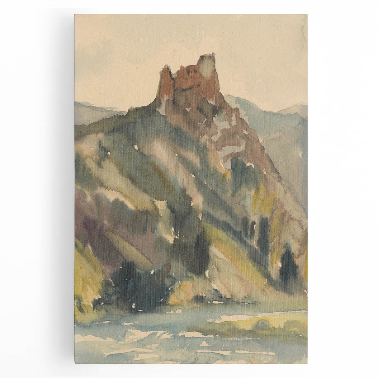 Old Castle Modern Wall Art – Serene Watercolor Landscape