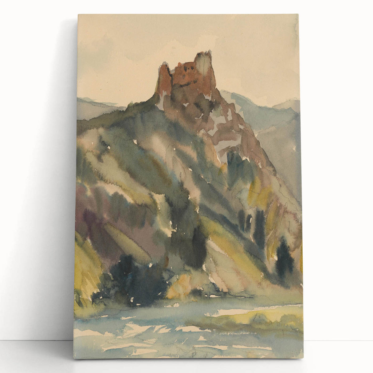 Old Castle Modern Wall Art – Serene Watercolor Landscape