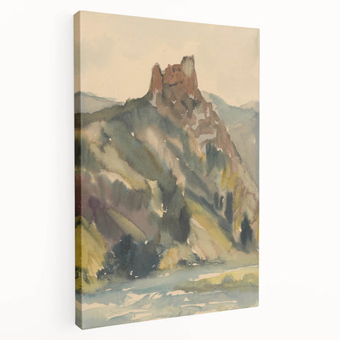 Old Castle Modern Wall Art – Serene Watercolor Landscape