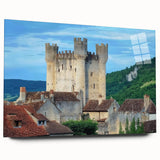 Acrylic glass artwork showcasing a detailed landscape of a castle, viewed from the side, highlighting vibrant colors and intricate designs perfect for home decor.