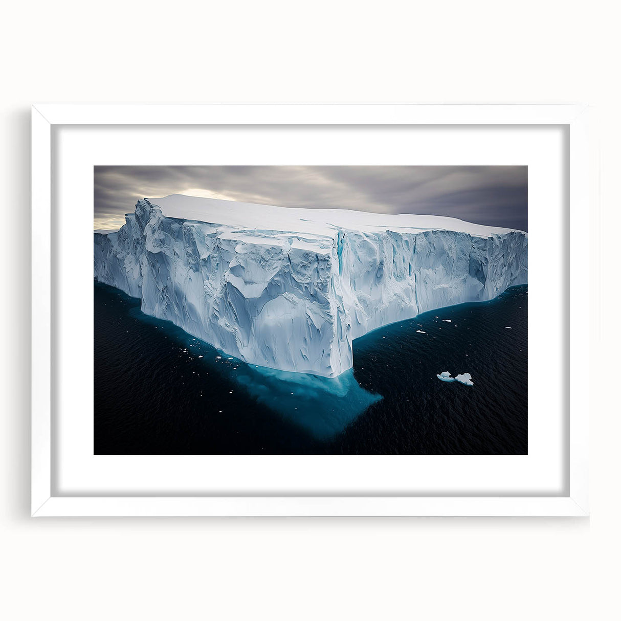 Framed landscape artwork depicting majestic cliffs, presented with a white mat for an elegant finish, perfect for enhancing home decor.