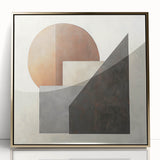 Abstract geometric artwork framed in gold acrylic, showcasing a modern design with vibrant colors and sharp lines, ideal for contemporary home decor.