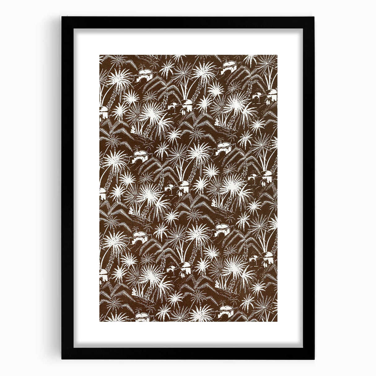 Elegant Palm Grove Art Deco Wall Art – Brown & White Vintage Print