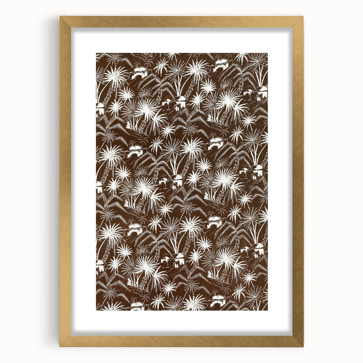 Elegant Palm Grove Art Deco Wall Art – Brown & White Vintage Print