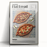 Mid-century modernist art featuring an array of geometric food dishes in muted colors on a framed acrylic.