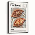 Black and white vintage poster art of various food dishes on a framed canvas, ideal for bedroom wall decor.