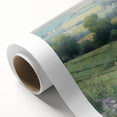Rolled canvas showcasing a serene landscape scene with rolling hills and a vibrant sunset, perfect for home decor. Packaged securely in a durable cardboard tube for safe delivery.