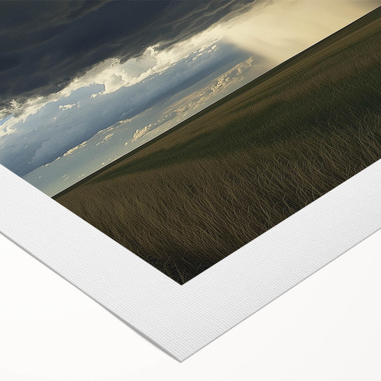 Vibrant countryside landscape rolled canvas print showcasing lush green fields under a bright blue sky, perfect for adding a serene touch to home decor.