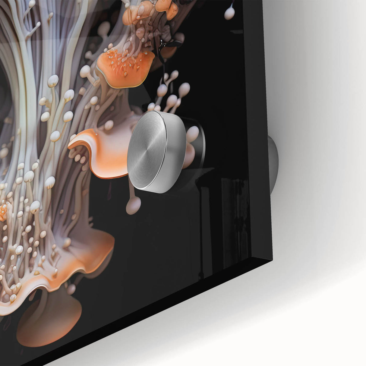 Large abstract wall art on acrylic glass featuring mid-century modernist elements in earth tones.