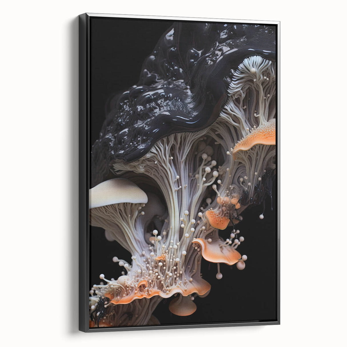 Black and white vintage poster art on framed canvas depicting close-ups of natural elements, ideal for bedroom wall decor.