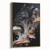 Framed canvas featuring a black and gold vintage landscape painting, ideal for bedroom wall decor.