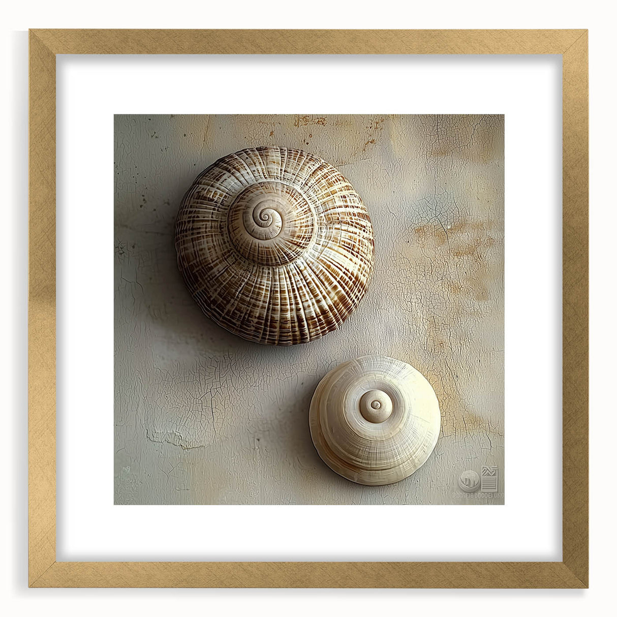 Extra large abstract art print featuring textured swirls in earthy tones, framed in gold, ideal for living room decor.