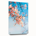 Large abstract wall art on acrylic glass depicting vibrant spring colors, ideal for bedroom or dining room decor.