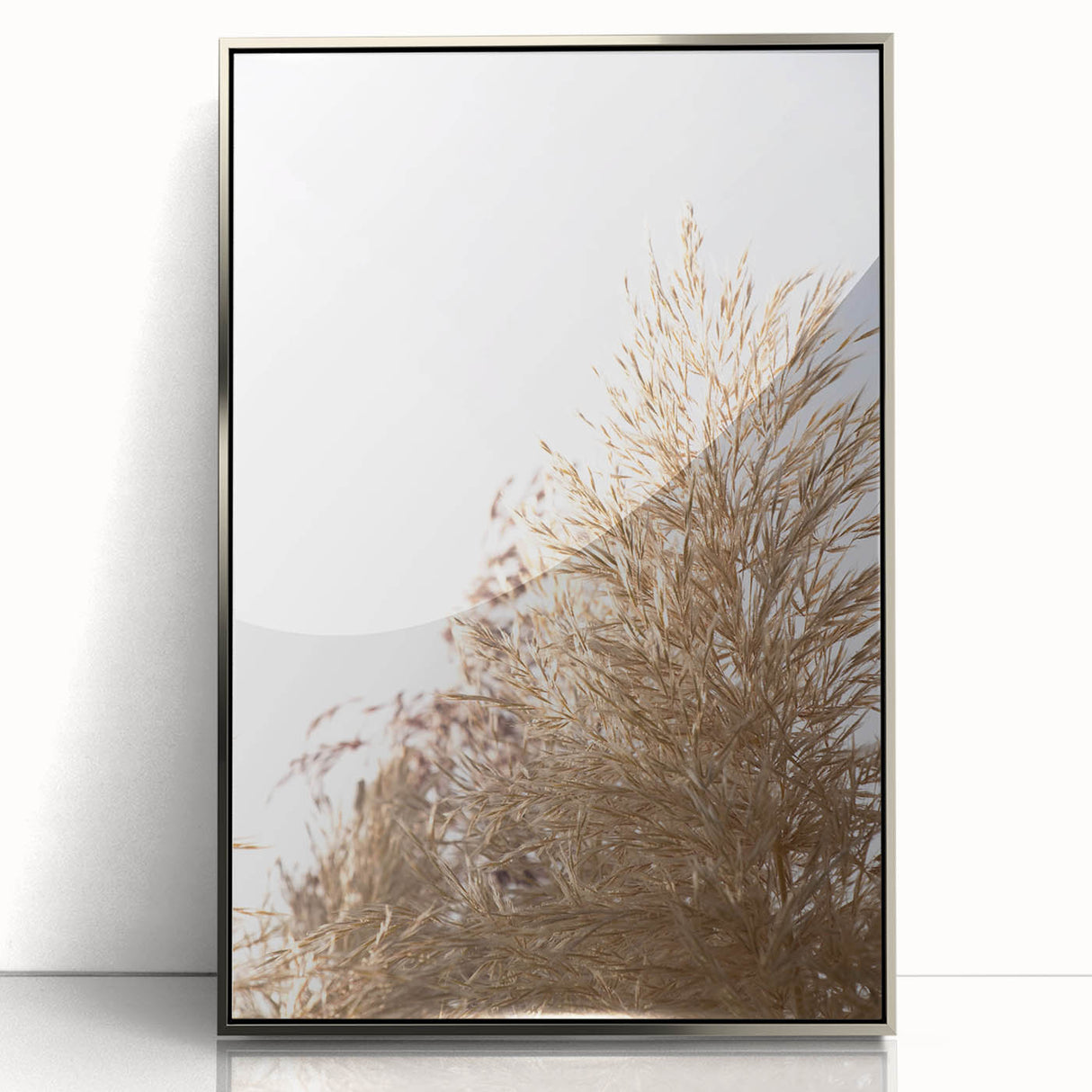 Mid-century modernist art depicting a summer scene in pastel shades, framed in silver acrylic, suitable for nursery wall art.