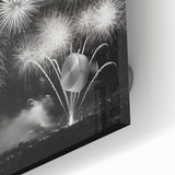 Large abstract wall art on acrylic glass featuring cool blue and gray tones in a mid-century modernist style.