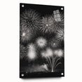 Large abstract wall art on acrylic glass featuring cool winter hues, ideal for modern bedroom or dining room decor.