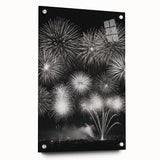 Large abstract wall art on acrylic glass featuring cool winter hues, ideal for modern bedroom or dining room decor.