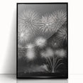 Large abstract wall art depicting a winter scene in muted blue and gray tones, framed in black acrylic.