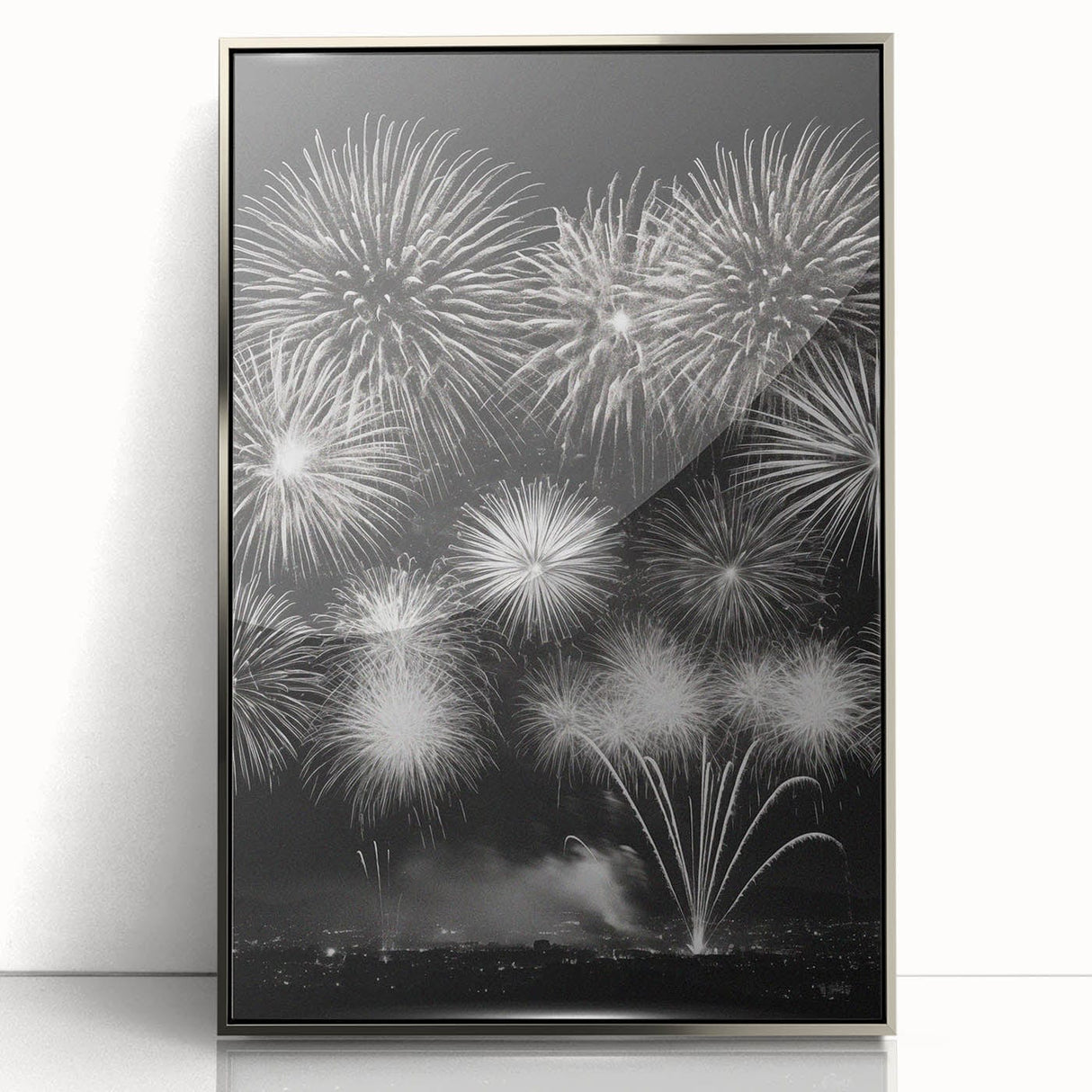 Mid-century modernist art depicting a winter scene in muted blues and grays on a framed acrylic, ideal for nursery wall art.