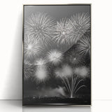 Mid-century modernist art depicting a winter scene in muted blues and grays on a framed acrylic, ideal for nursery wall art.