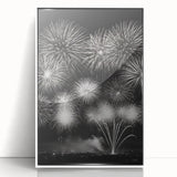 Art deco poster of a winter scene in muted blue and white tones, framed acrylic, ideal for nursery wall decor.