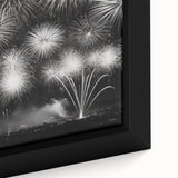 Extra large framed canvas featuring textured black wall art with a winter motif and colorful accents.