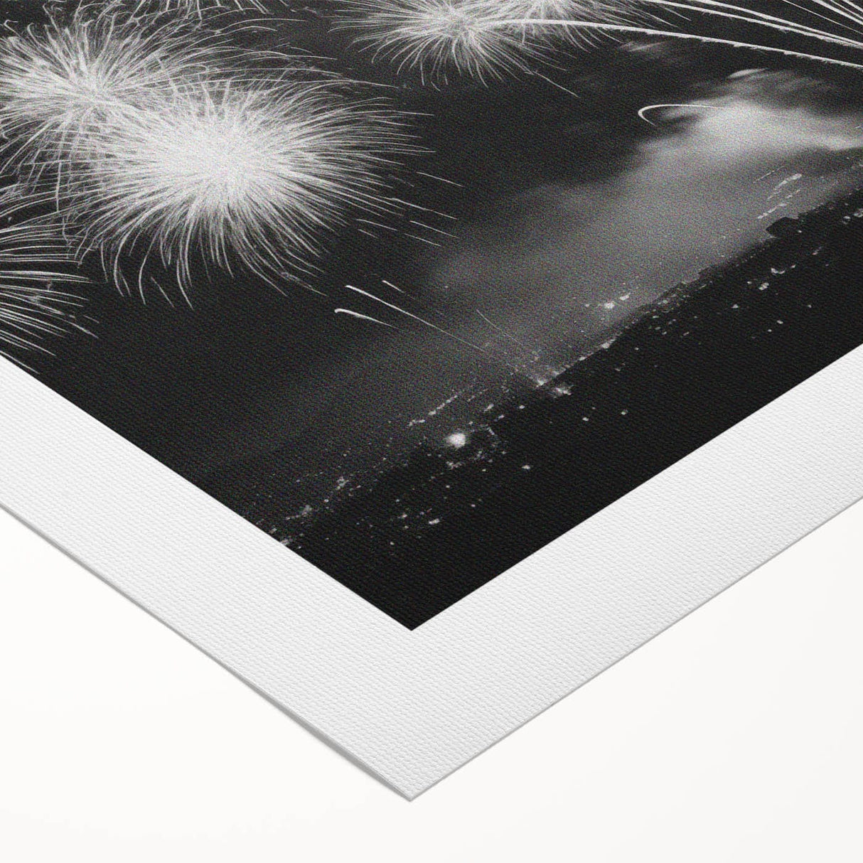 Art deco poster featuring a stylized winter scene in cool blue and white tones on rolled canvas.